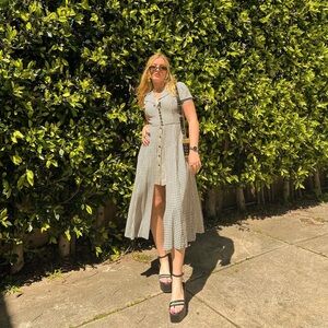 VINTAGE Joseph Ribkoff Black & White Gingham Button-Front Midi Dress